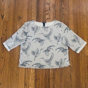 H&M Women's Gray Top with Black Crane print, size L